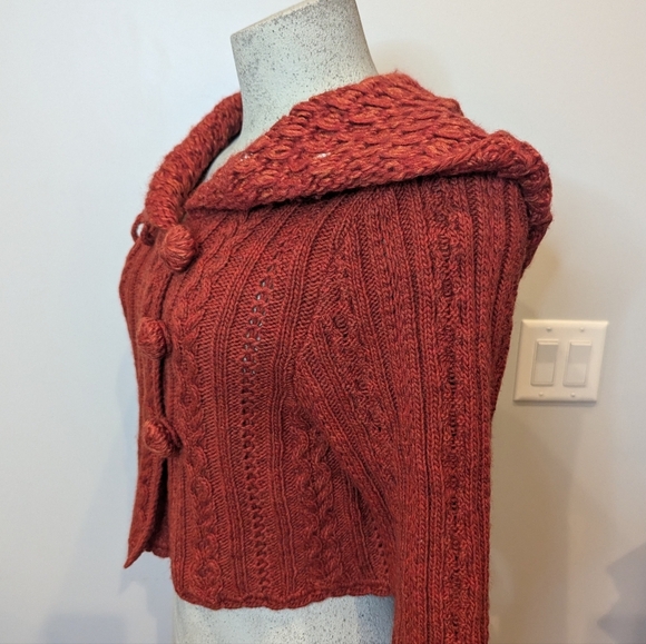 Vintage Y2K Anthropologie wool blend hooded knit crop cardigan,  orange Size XL - Picture 5 of 15